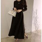 Round-neck A-line Long Dress Brown - One Size