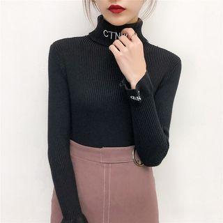 Embroidered Turtleneck Knit Top