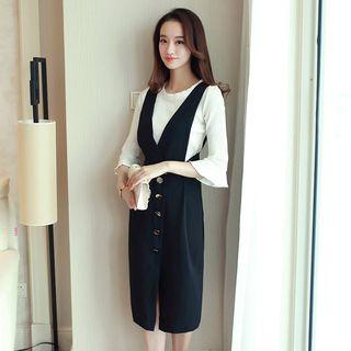 Set: Frill Sleeve Knit Top + Sleeveless Dress