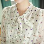 Tie-neck Floral Pattern Chiffon Shirtdress