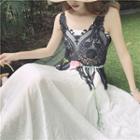 Crochet Panel Camisole Top / Plain Midi A-line Skirt
