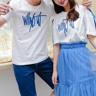 Couple Matching Short-sleeve Lettering T-shirt / Midi Mesh Skirt