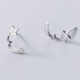 925 Sterling Silver Rhinestone Earring 1 Pair - S925 Silver Stud Earrings - One Size