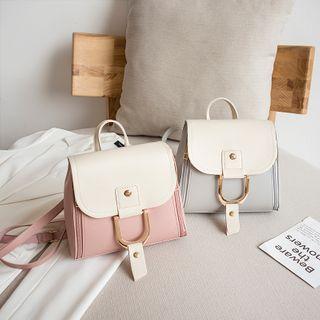 Two-tone Faux Leather Flap Backpack
