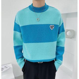 Heart Embroidered Two-tone Sweater