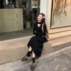 Cut Out A-line Midi Knit Dress Black - One Size