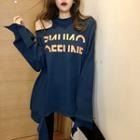 Lettering Cut Out Pullover Blue - One Size