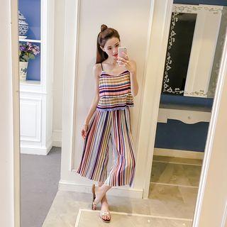 Set: Striped Sleeveless Top + Wide-leg Pants