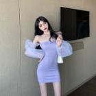 Off-shoulder Mini Sheath Dress Light Purple - One Size