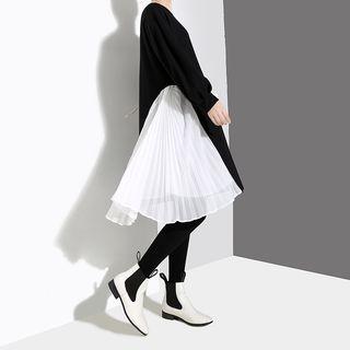 Long-sleeve Chiffon Panel Sweatshirt Dress Blue - One Size