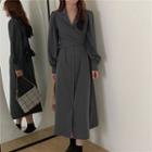 Long-sleeve Notch Lapel Midi A-line Dress