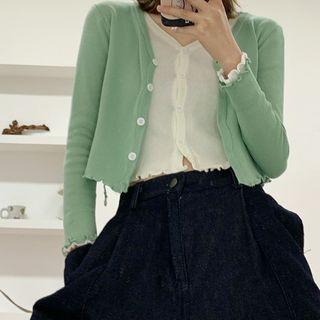 Ruffle Trim Cropped Cardigan