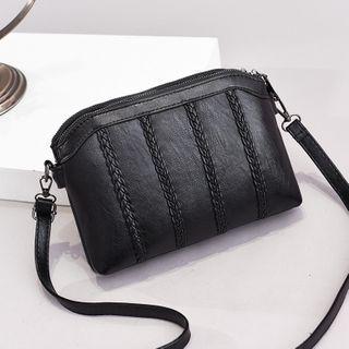 Faux Leather Braided Trim Crossbody Bag