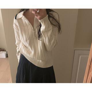 Contrast-trim Rib-knit Anorak Sweater