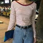 Striped Open Back Long-sleeve T-shirt