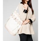 Faux Ostrich Trim Belted Tote Ivory - One Size