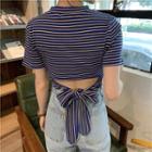Striped Bow-back Short-sleeve Top