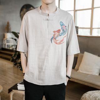 Elbow-sleeve Koi Embroidered Top