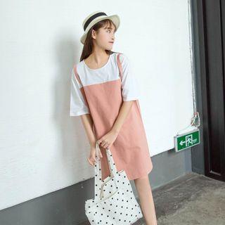Mock Two Piece Elbow Sleeve Dress