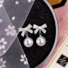 Rhinestone Bow Faux Pearl Dangle Earring 1 Pair - Silver - One Size