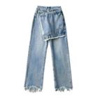 Mock Two-piece Frayed Loose Fit Jeans
