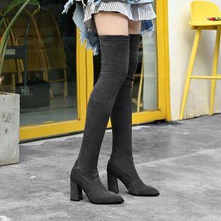 Elastic Suede Contrast Block Heel Over-the-knee Boots
