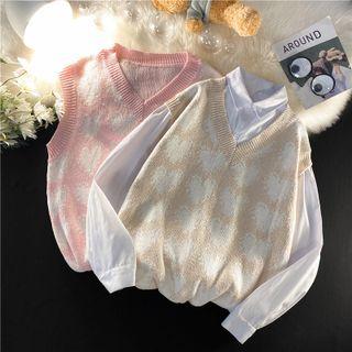 Heart Printed V-neck Knit Vest