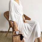 Elbow-sleeve Knot-accent Long Dress