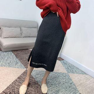 Embroidered Midi Knit Skirt