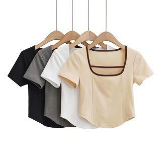 Cutout Short-sleeve Paneled Crop T-shirt