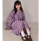 Plaid Long-sleeve Midi Dress As Shown In Figure - One Size
