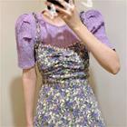 Plain Short-sleeve Top / Floral Sleeveless Dress