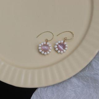 Faux Pearl Cat Eye Stone Dangle Earring 1 Pair - Stud Earring - One Size