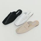 Square-toe Backless Cowhide Loafers