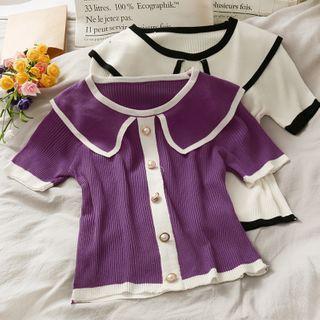 Contrasted Short-sleeve Light Knit Top