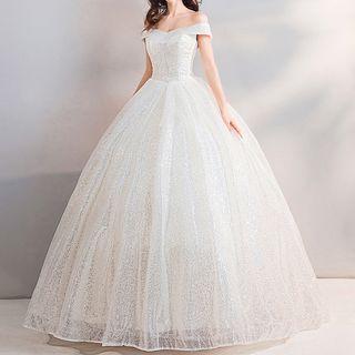 Off-shoulder Glittered Wedding Ball Gown