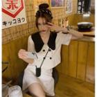 Short-sleeve Double Breasted Top / Mini Skirt
