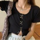 Short-sleeve Hook-and-eye Knit Top