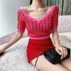 V-neck Short-sleeve Sweater / A-line Skirt