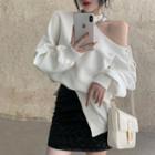 One Shoulder Lace Up Plain Sweatshirt