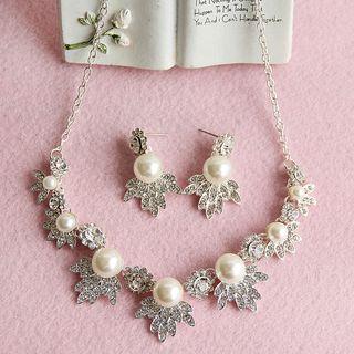 Set: Rhinestone Pearl Necklace + Earrings
