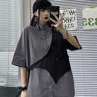Couple Matching Elbow-sleeve Paneled Shirt