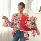 Tie-neck Capelet Ruffled Floral Blouse
