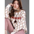 Turtle-neck Piped Patterned Sweater Ivory - One Size