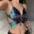 Sequin Butterfly Open Back Halter Neck Top