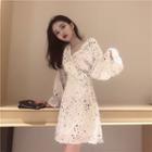 Long-sleeve Star Print Mini A-line Chiffon Dress