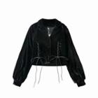 Lace Up Cropped Button Jacket