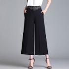 Embroidered Floral Wide-leg Cropped Pants