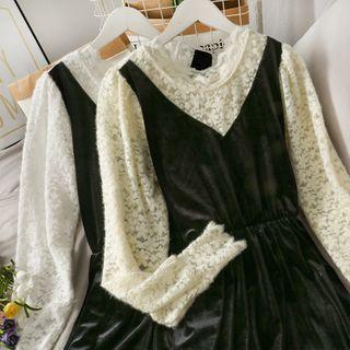 Mock Two-piece Velvet Midi Dress