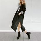 Open-front Slit-side Rib-knit Long Cardigan